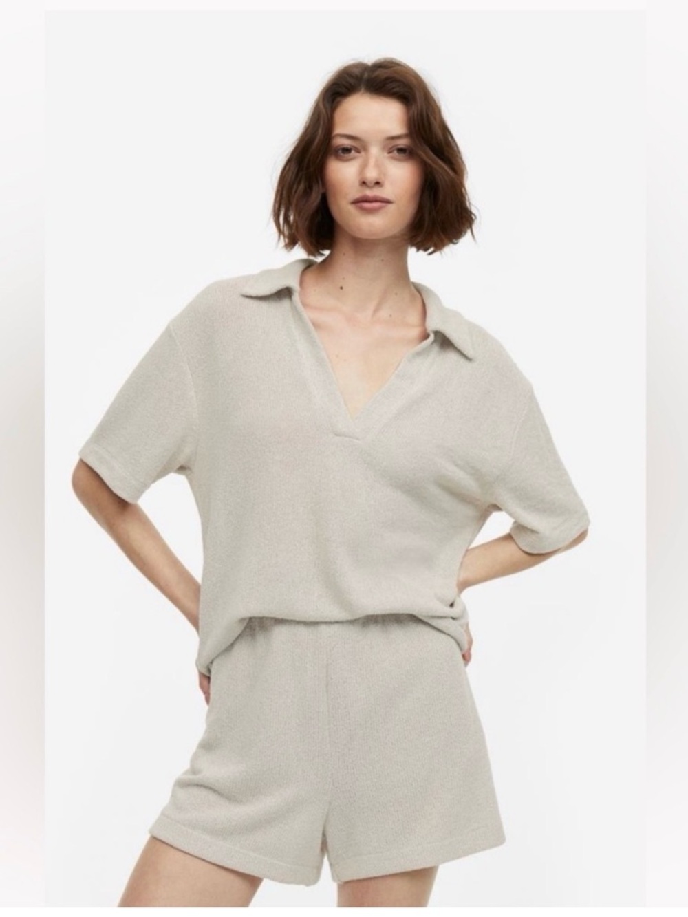 H&M beach short top set beige tan size large